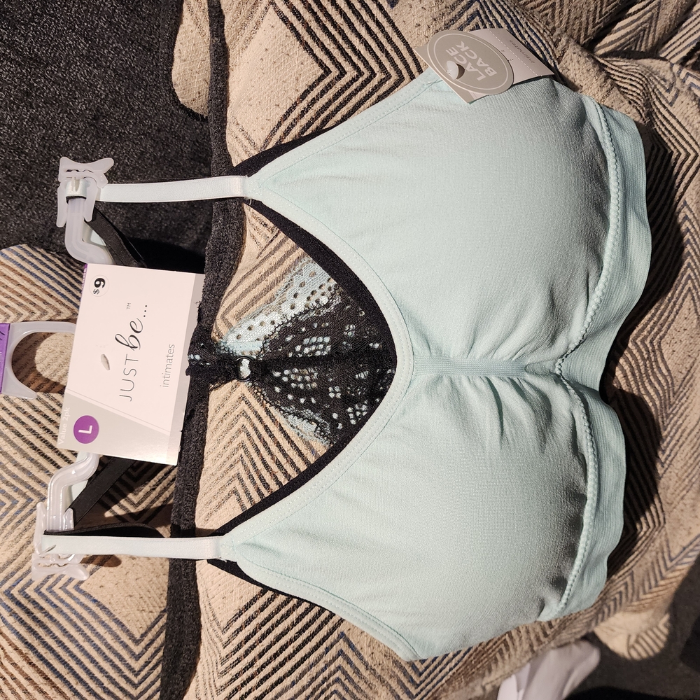 Just Be Women's Light Blue Lace Trim Bra